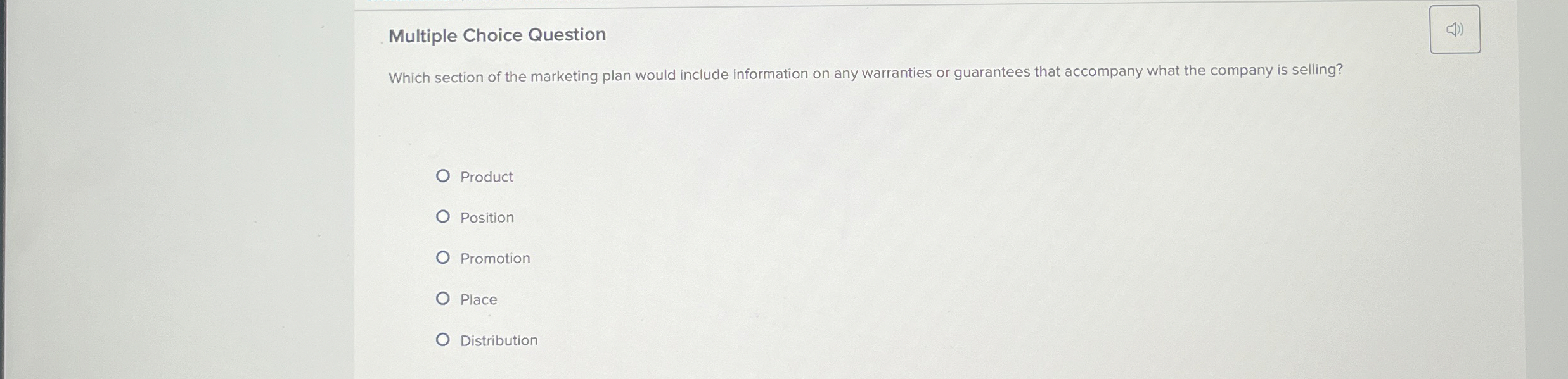  Multiple Choice Question Which section of the marketing plan would include