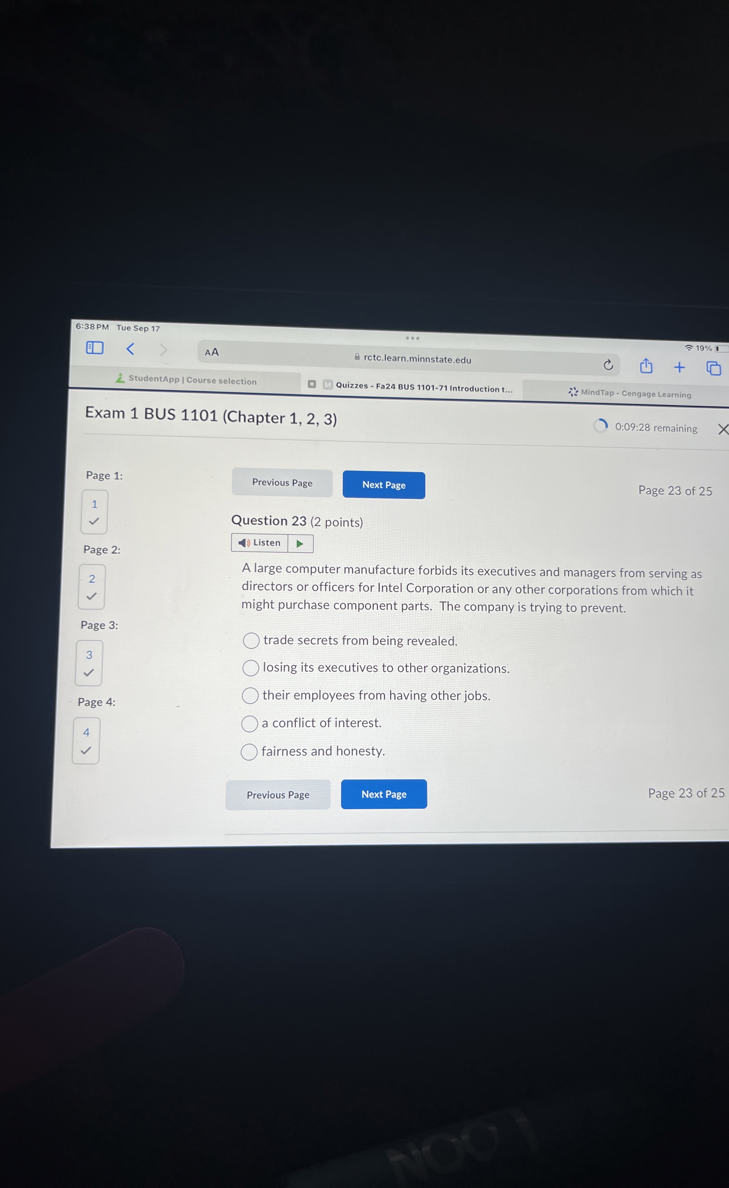  Question 23(2 points) A large computer manufacture forbids its executives and