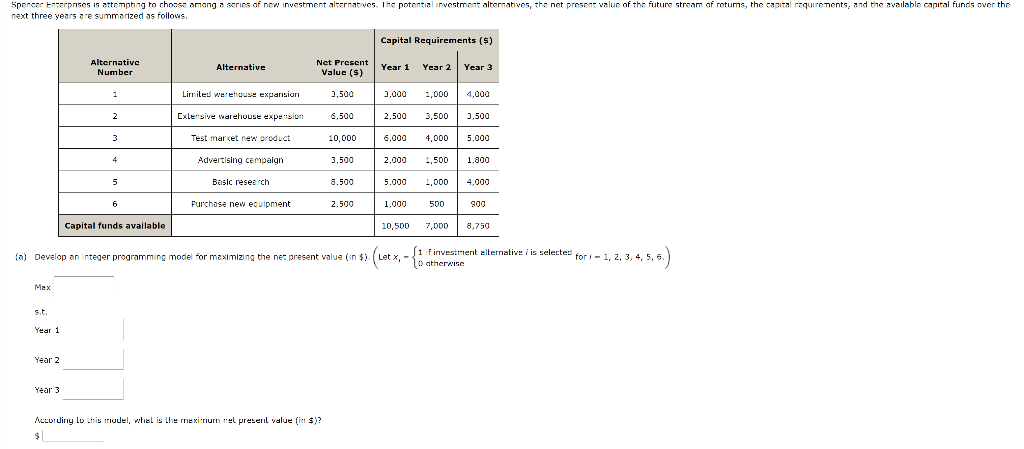  ) Develop an integer programming model for maximizing the nez present