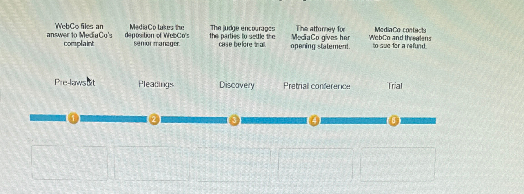  WebCo files an answer to MediaCo's complaint. Pre-laws ivt Pre-lawseit Pleadings