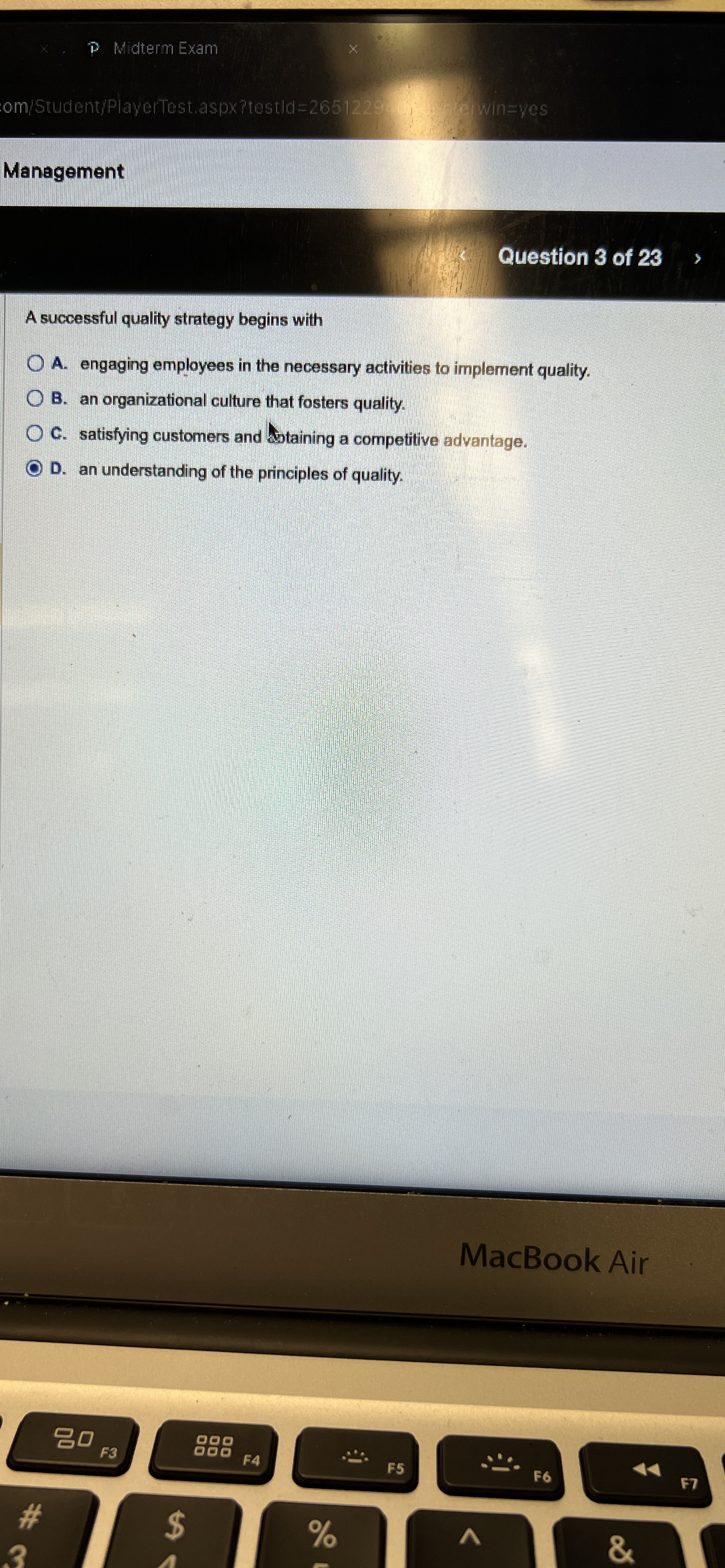  Midterm Exam om/Student/PlayerTost.aspxPtestld =2651220, ih , ohe win=yes Management Question 3