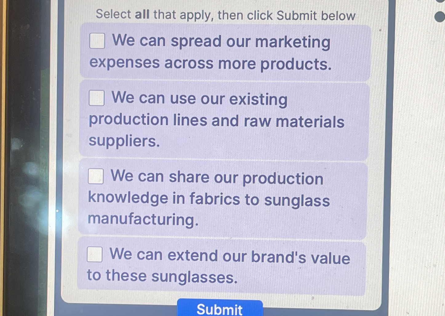  Select all that apply, then click Submit below We can spread