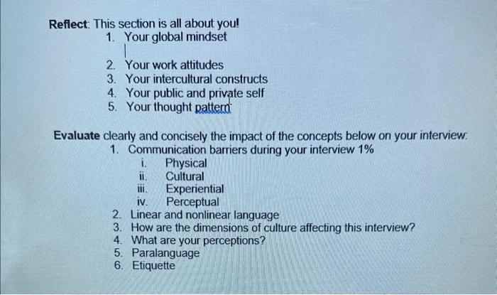 please write answer according to general interview Reflect: This section is all