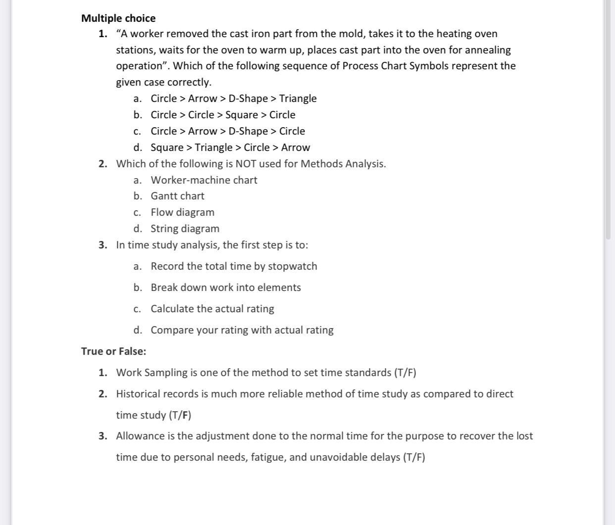  Multiple choice "A worker removed the cast iron part from the