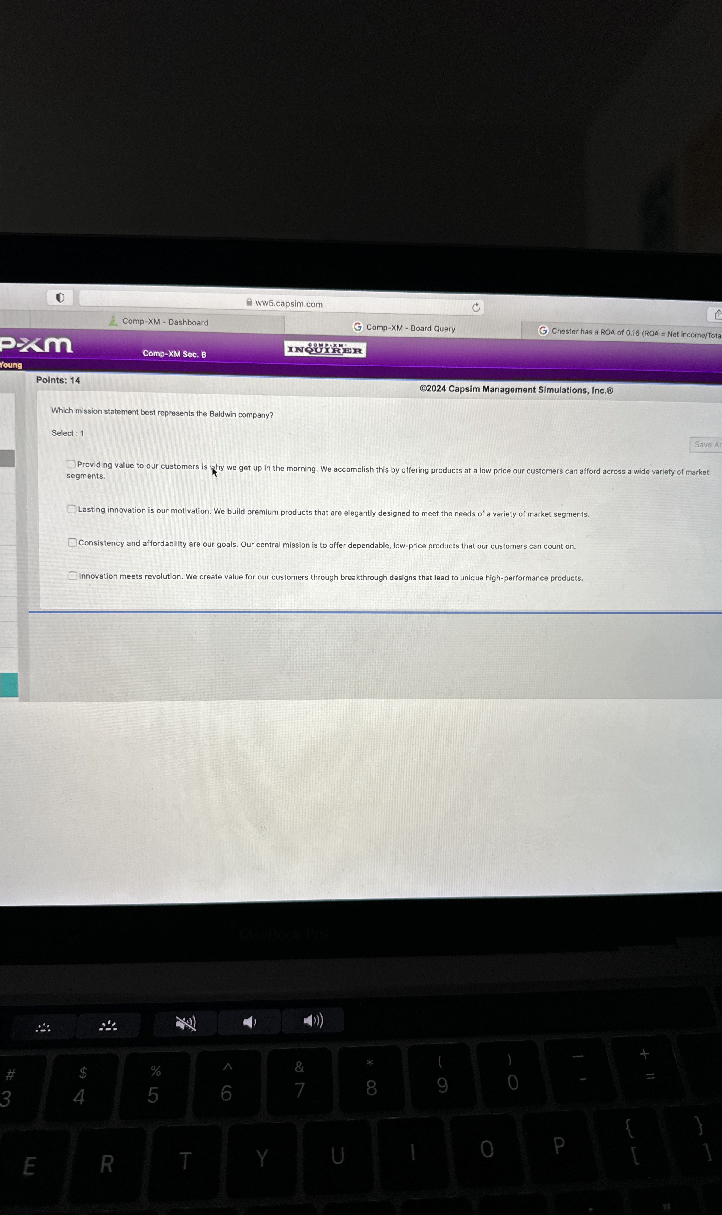 D Ww5.capsim.com Comp-XM - Dashboard Comp-XM - Board Query Chester has