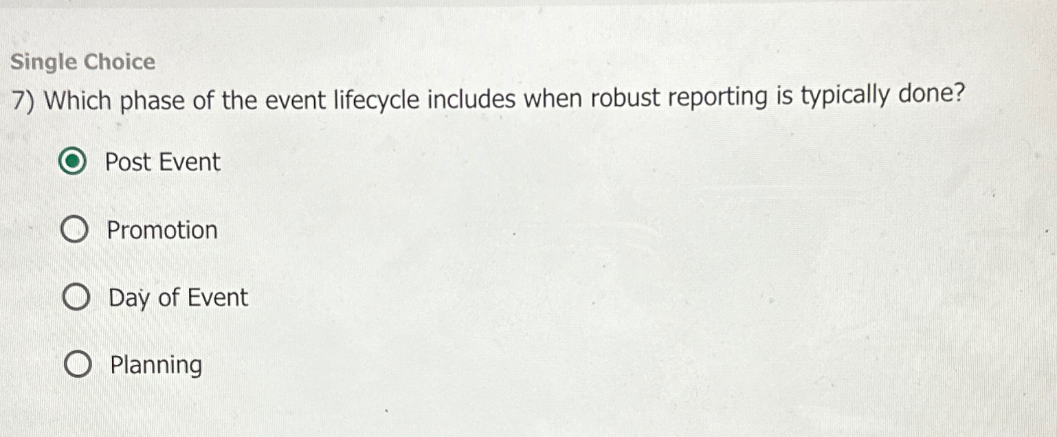  Single Choice Which phase of the event lifecycle includes when robust