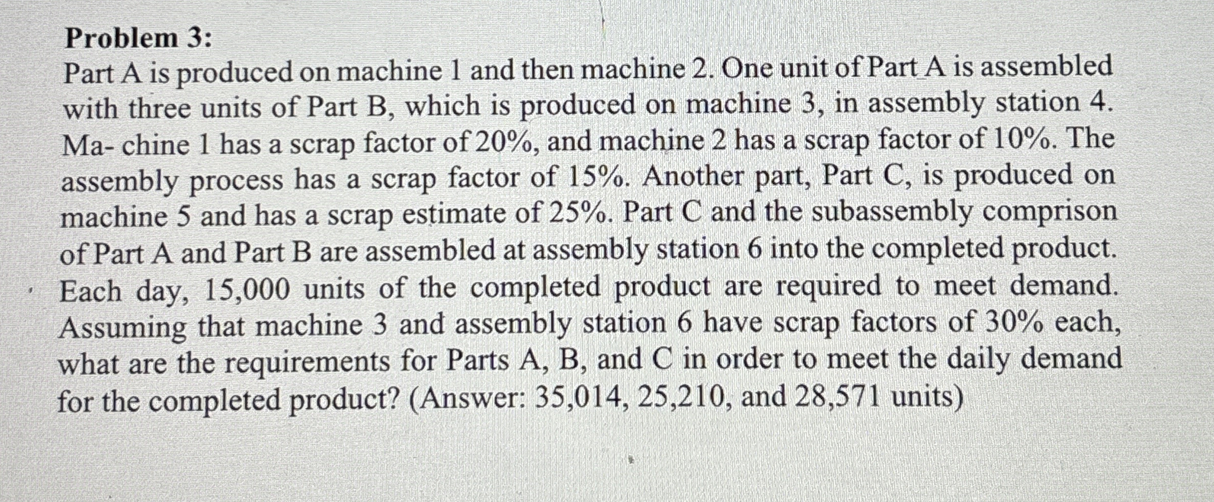  Problem 3: Part A is produced on machine 1 and then