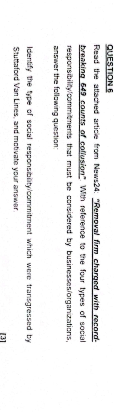  QUESTION 6 Read the attached article from News24: "Removal firm charged