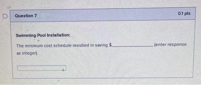  Swimming Pool Installation: The minimum cost schedule resulted in saving $