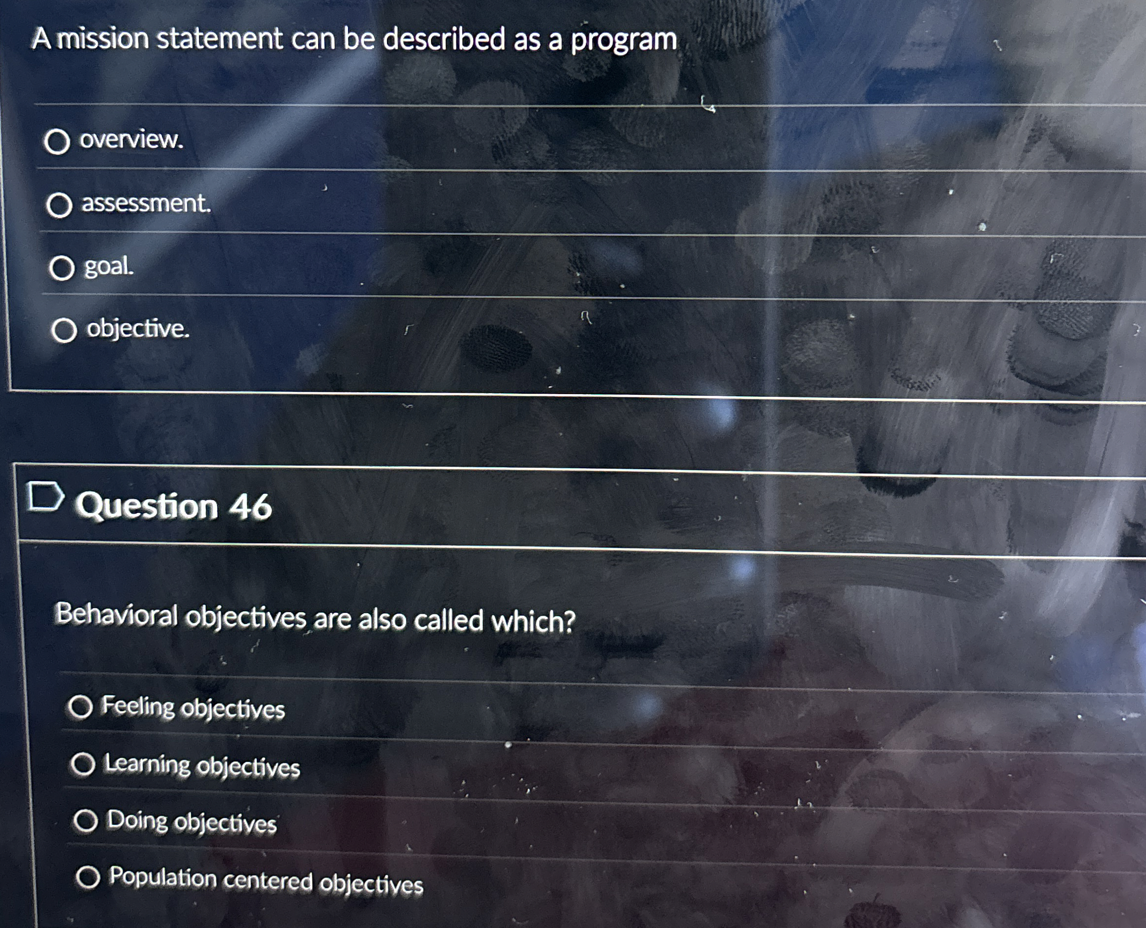  A mission statement can be described as a program overview. assessment.