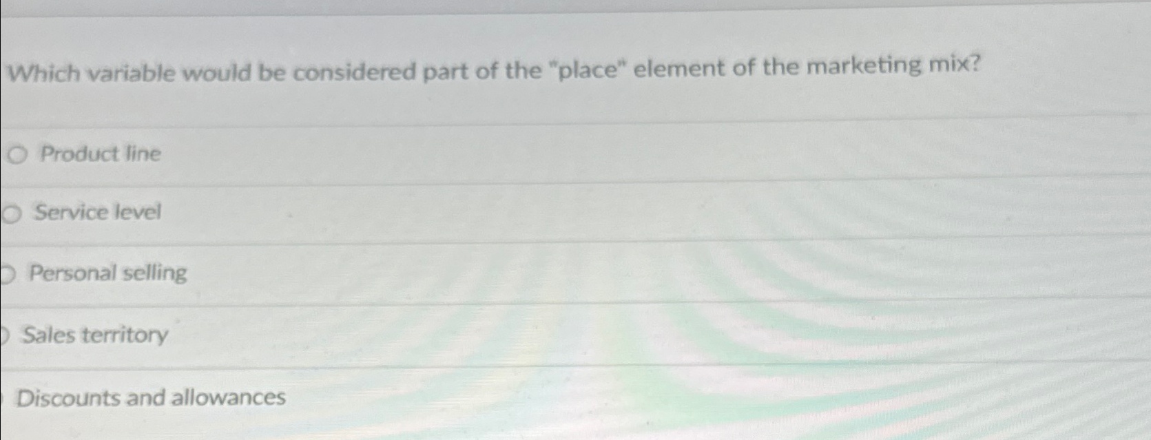  Which variable would be considered part of the "place" element of