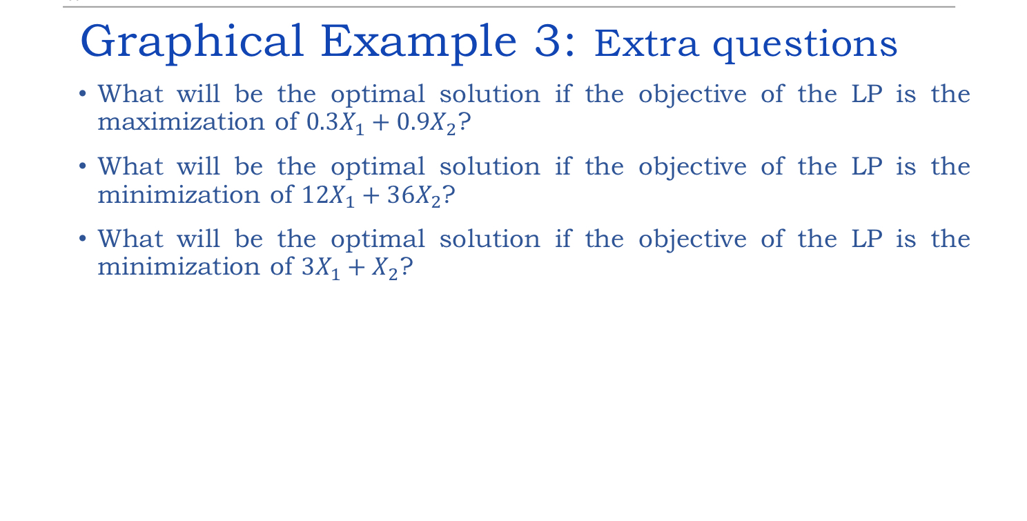  Graphical Example 3: Extra questions What will be the optimal solution