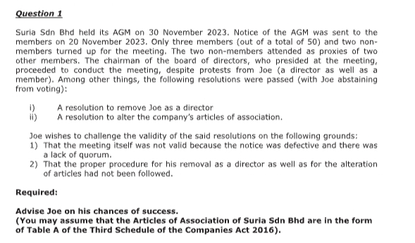  Question 1 Suria Sdn Bhd held its AGM on 30 November