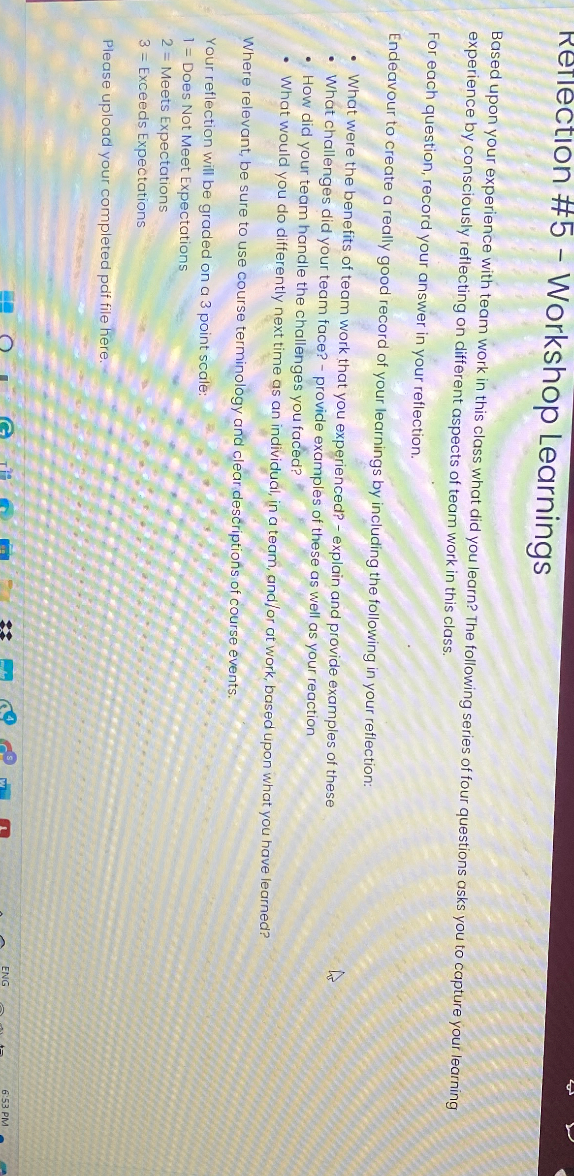  Rerlection #5- Workshop Learnings Based upon your experience with team work