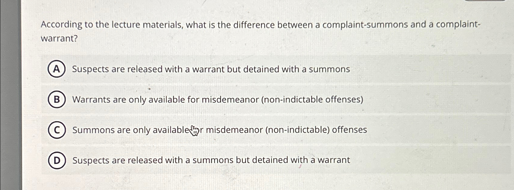  what is the difference between a complaint-summons and a complaintwarrant? Suspects