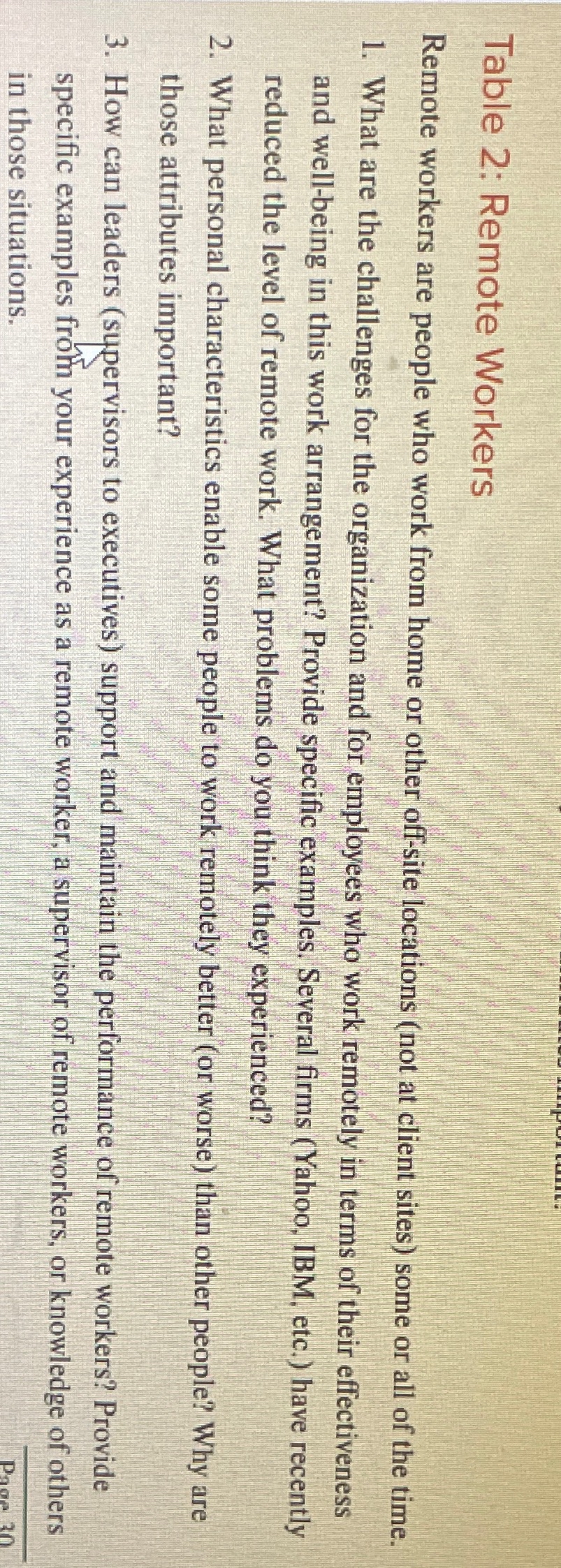  Table 2: Remote Workers Remote workers are people who work from