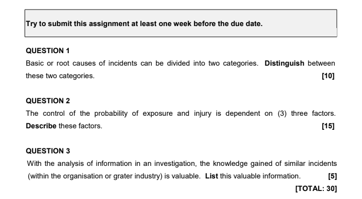  Try to submit this assignment at least one week before the