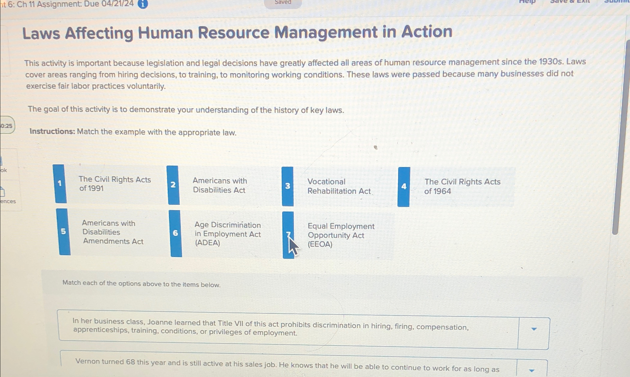  it 6: Ch 11 Assignment: Due 04/21/24 Laws Affecting Human Resource