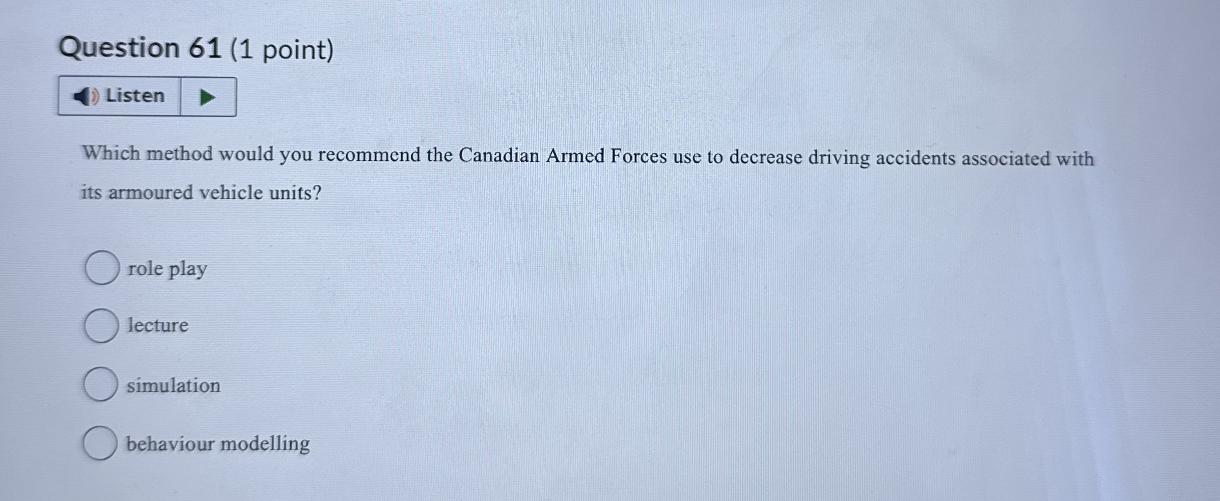  Question 61(1 point) Listen Which method would you recommend the Canadian