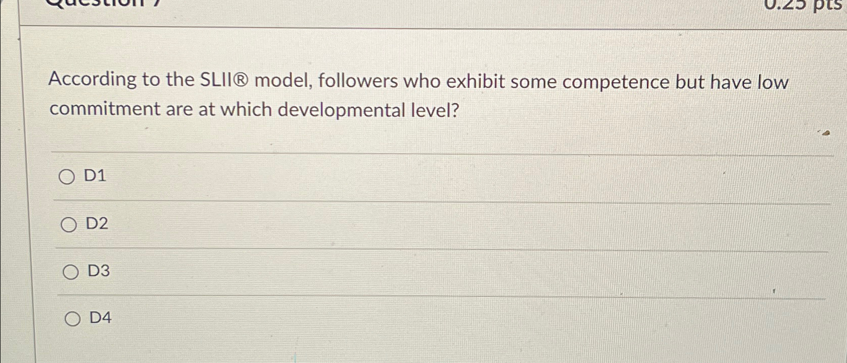  commitment are at which developmental level? D1 D2 D3 D4 