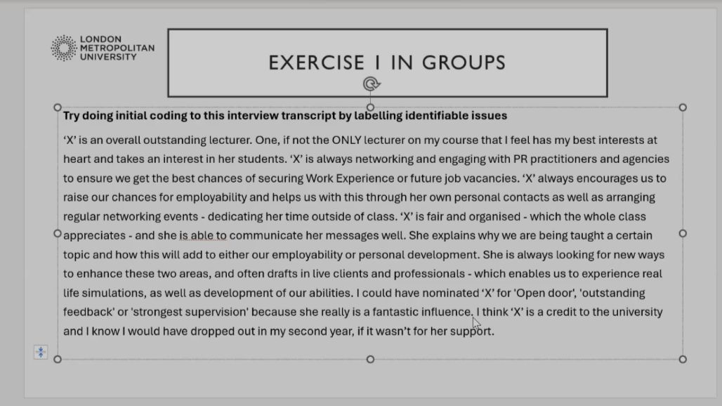  EXERCISE I IN GROUPS Try doing initial coding to this interview