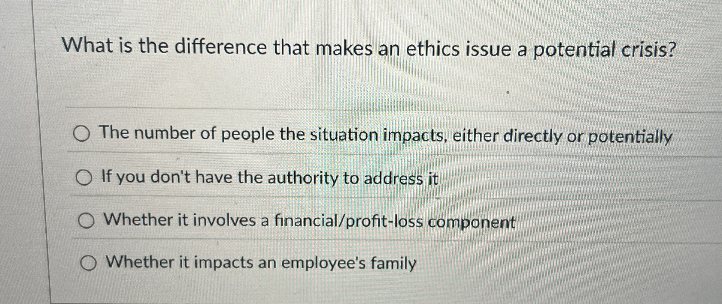  What is the difference that makes an ethics issue a potential