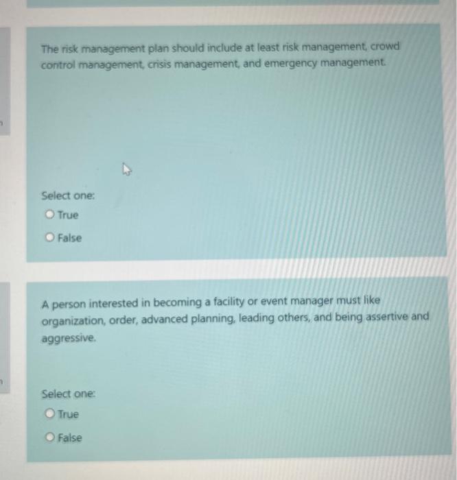  The risk management plan should include at least risk management, crowd
