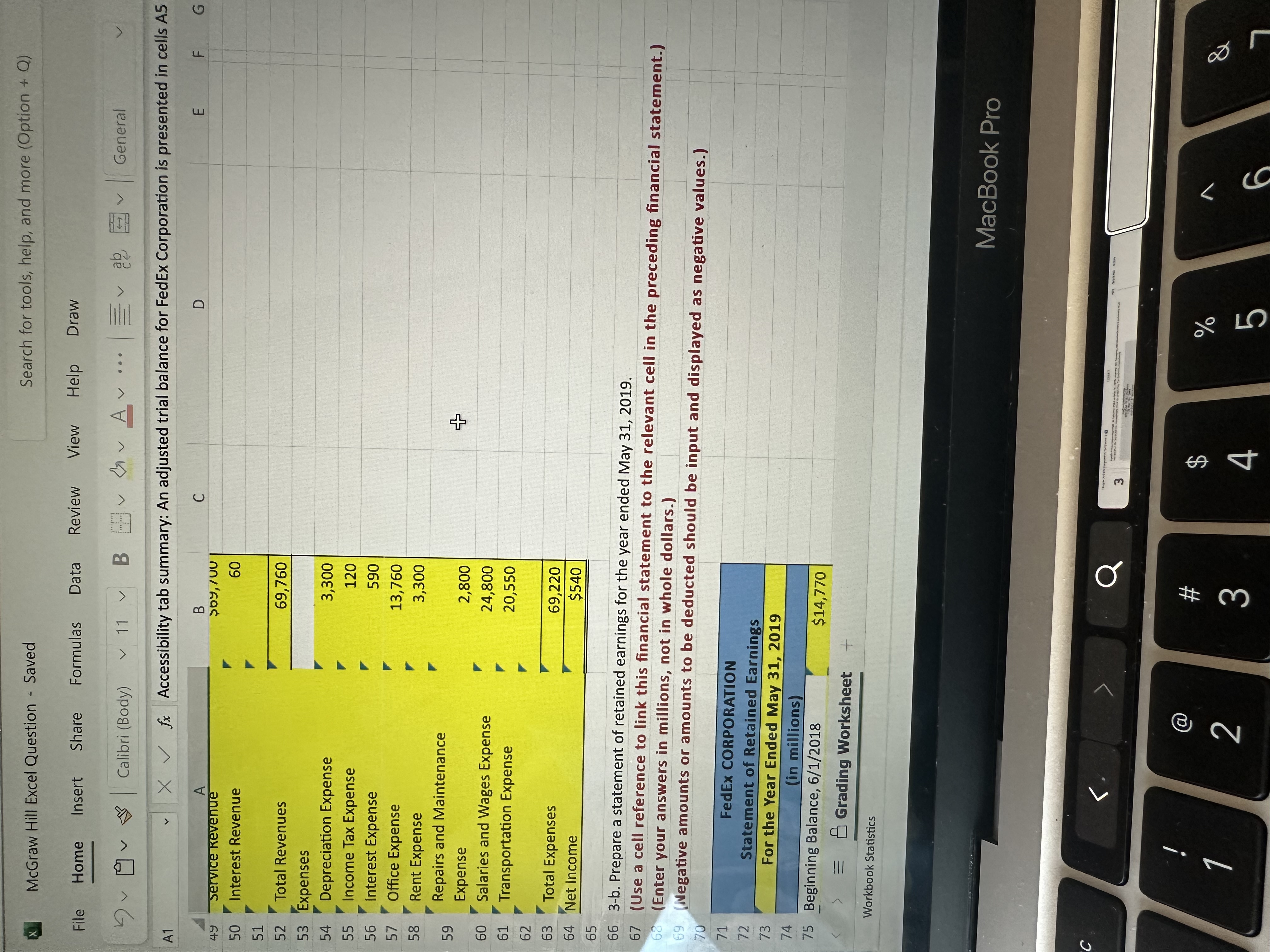 adjusted trial balance for FedEx Corporation is presented in cells A5 A1