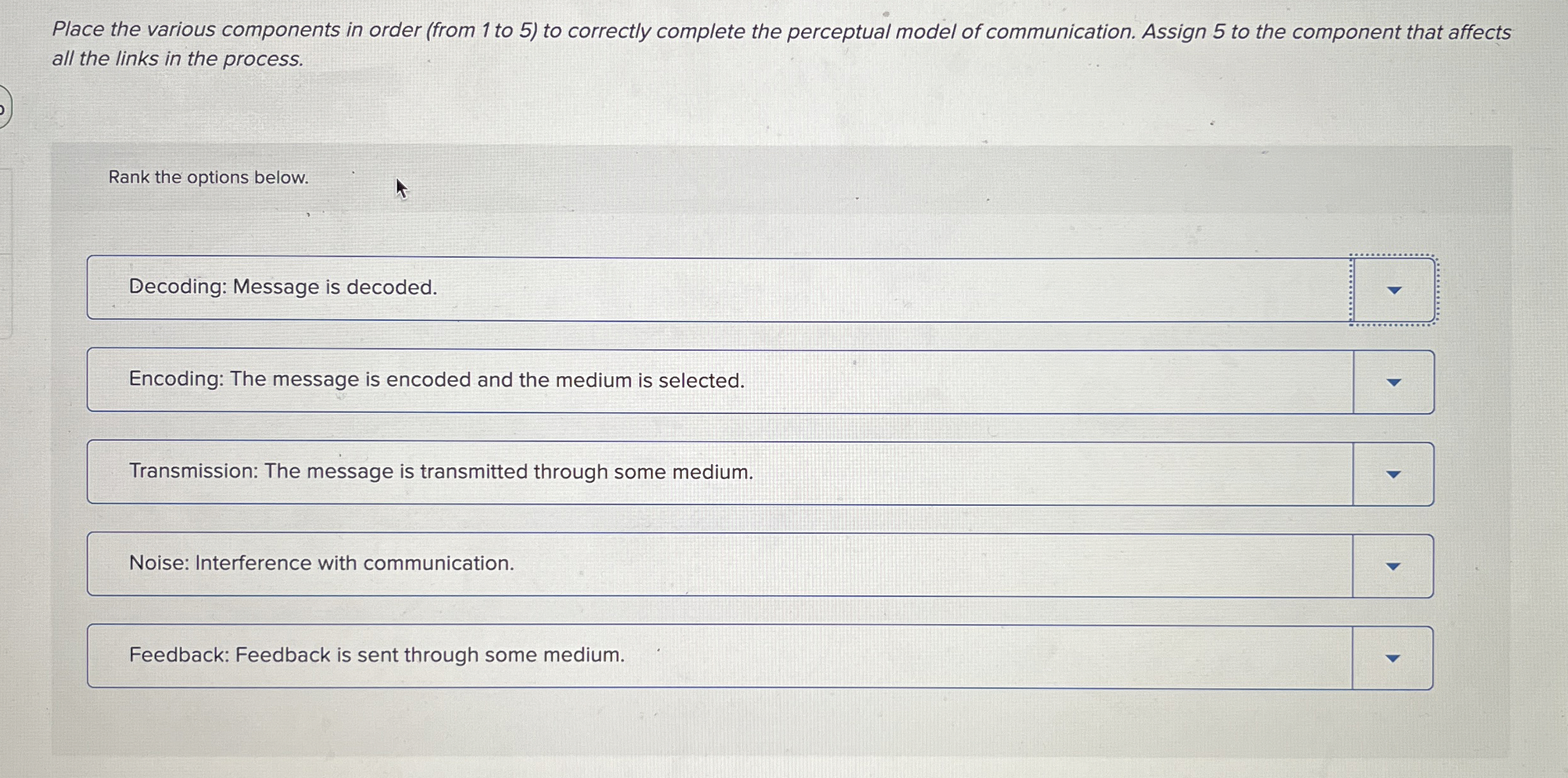  Place the various components in order (from 1 to 5) to