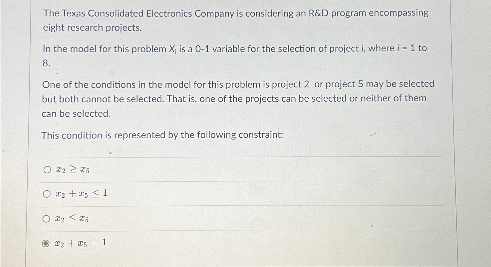  The Texas Consolidated Electronics Company is considering an R&D program encompassing