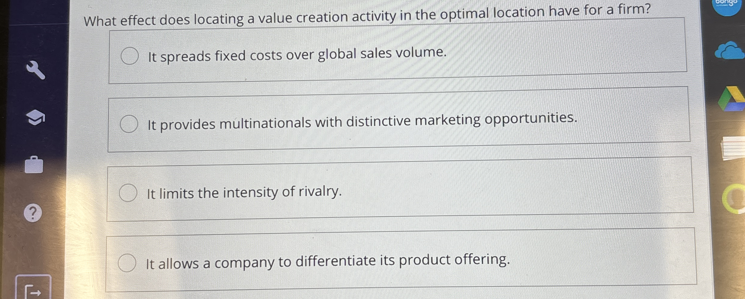  What effect does locating a value creation activity in the optimal