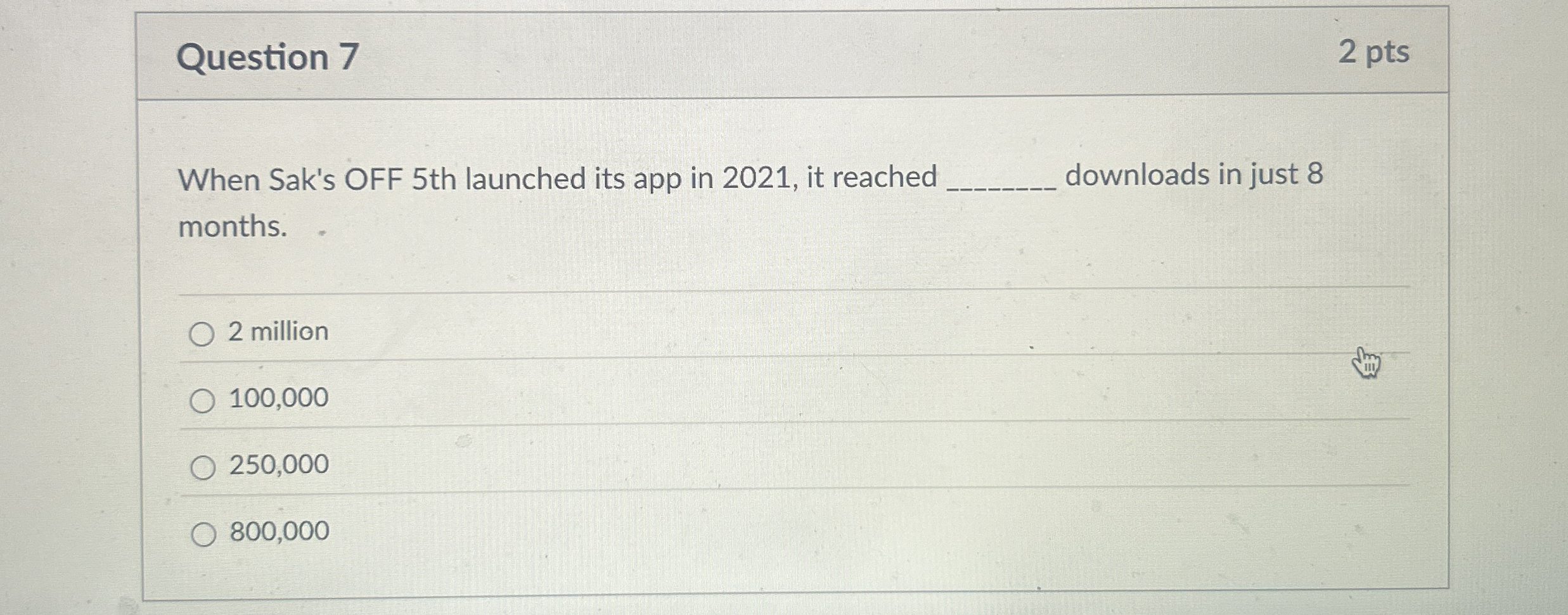  Question 7 When Sak's OFF 5th launched its app in 2021,