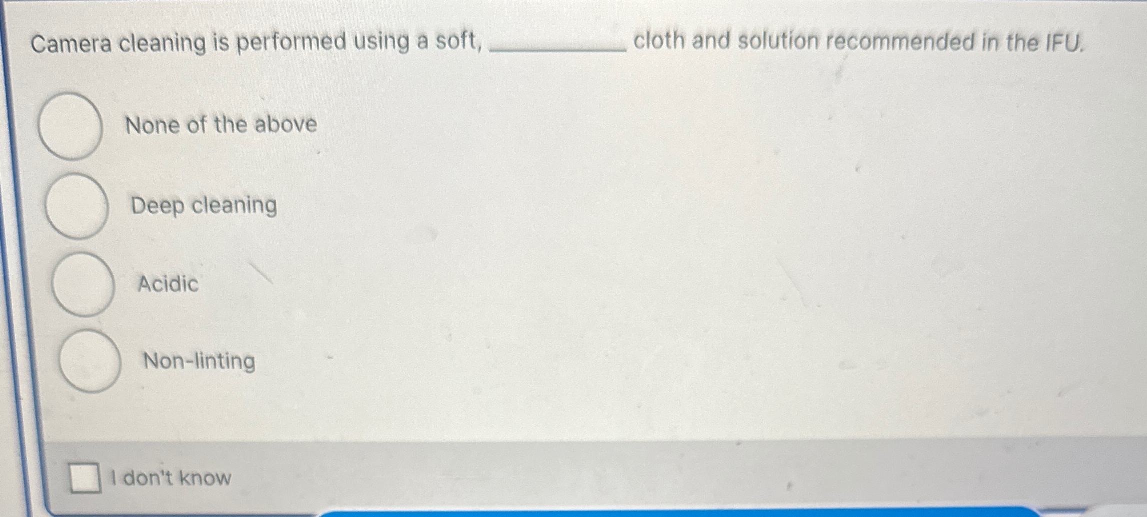  Camera cleaning is performed using a soft, cloth and solution recommended