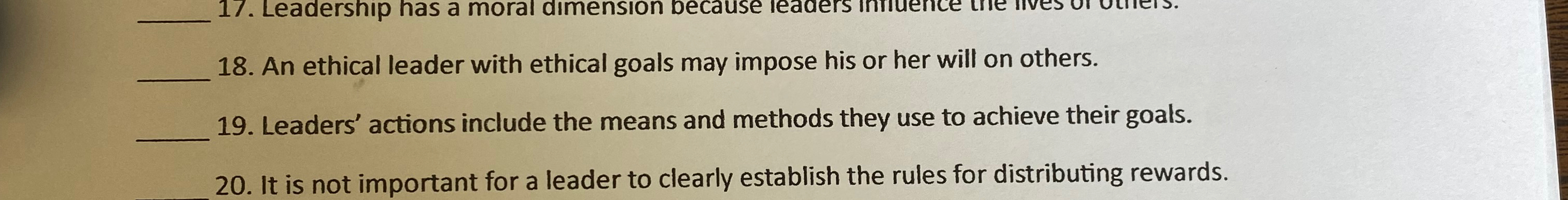  True or false It is not important for a leader to