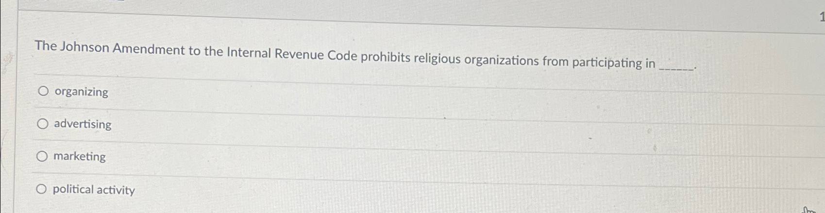  The Johnson Amendment to the Internal Revenue Code prohibits religious organizations