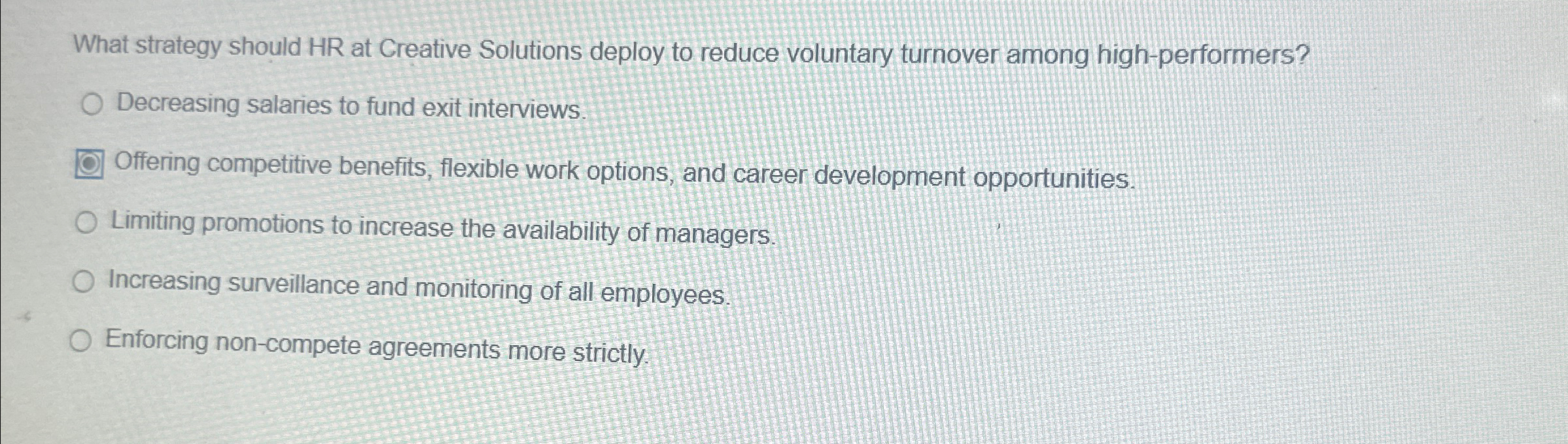  What strategy should HR at Creative Solutions deploy to reduce voluntary