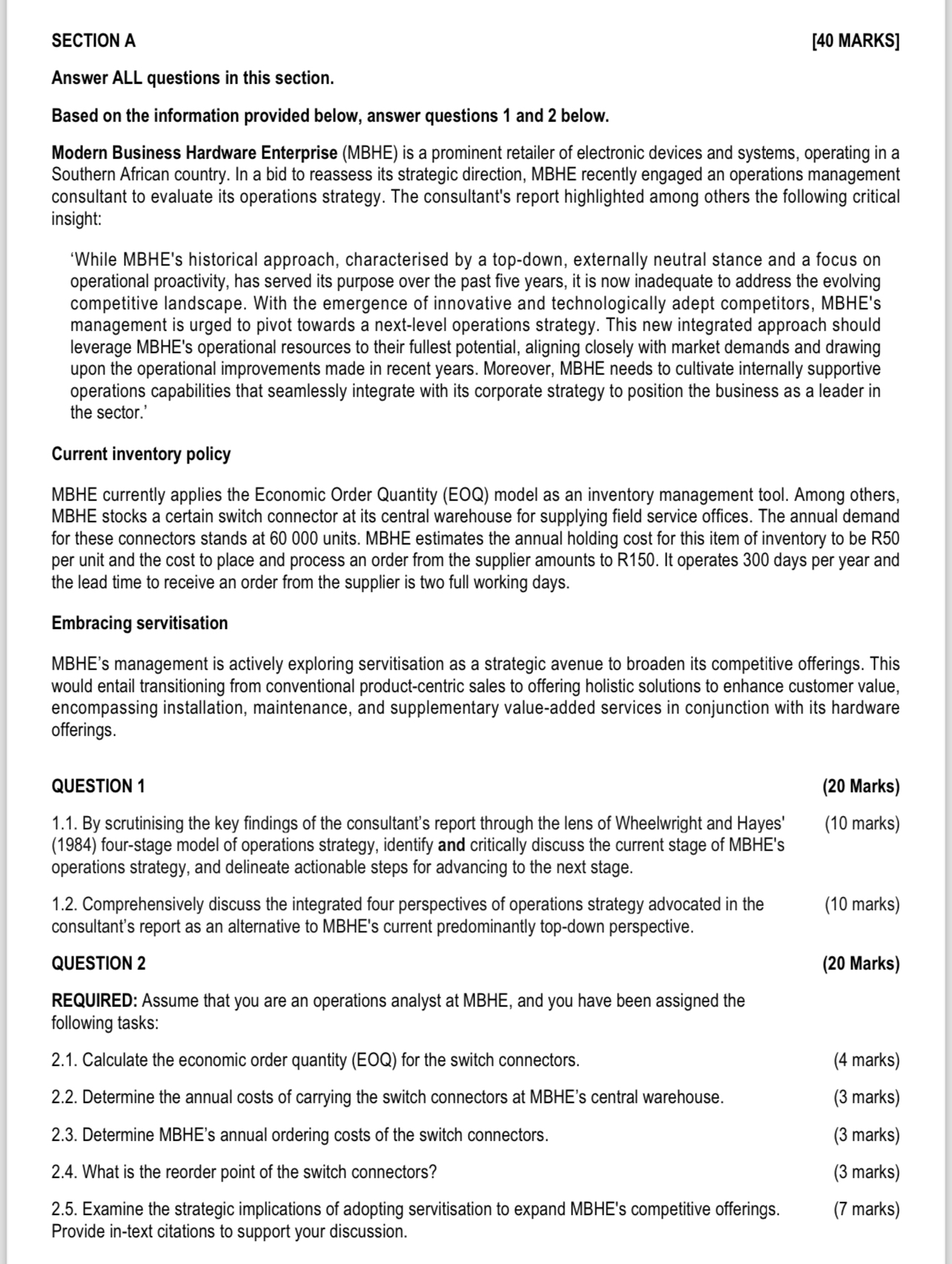  SECTION A [40 MARKS] Answer ALL questions in this section. Based