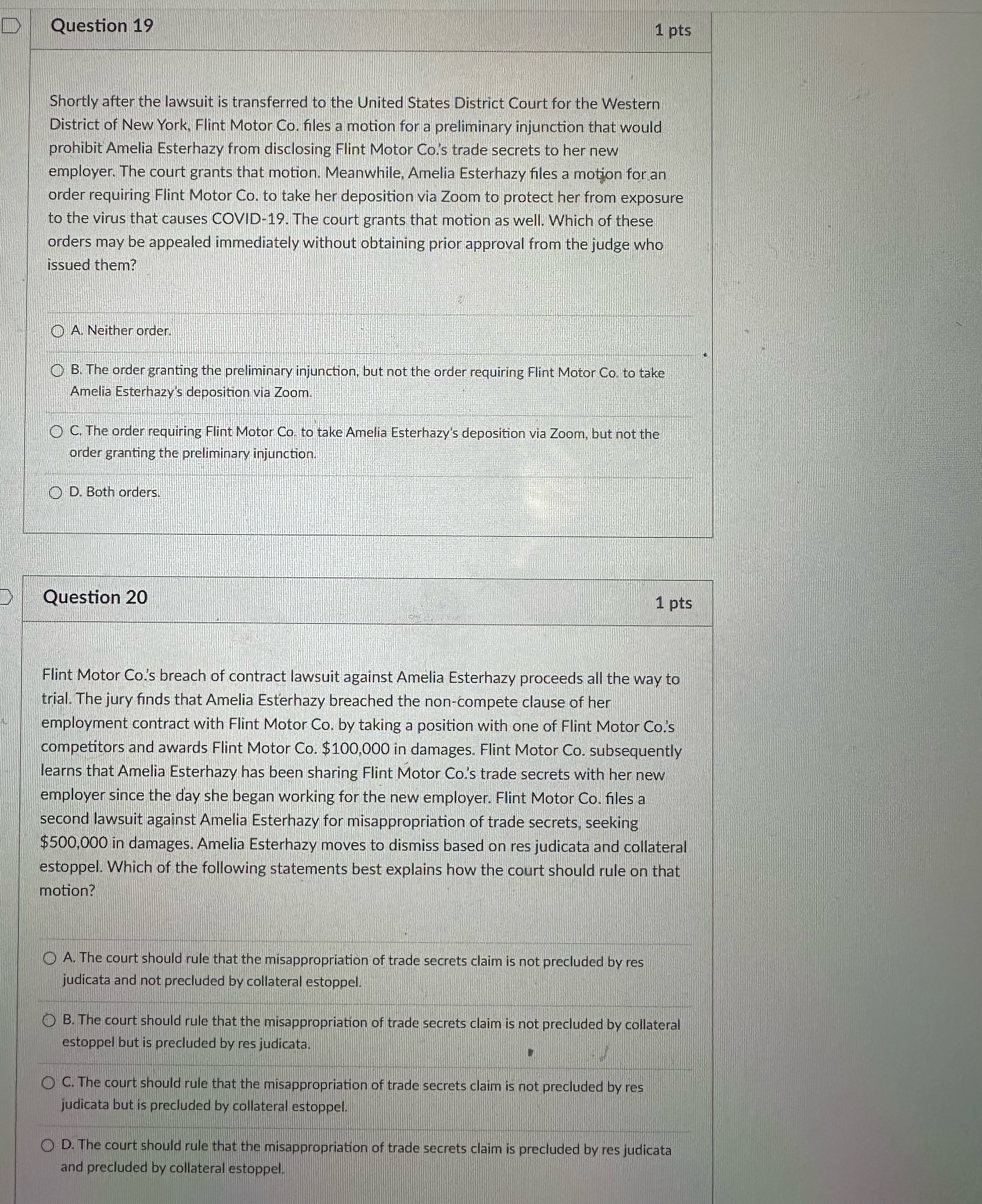  Additional Background Facts for Questions 14-20 Flint Motor Co. sues Amelia