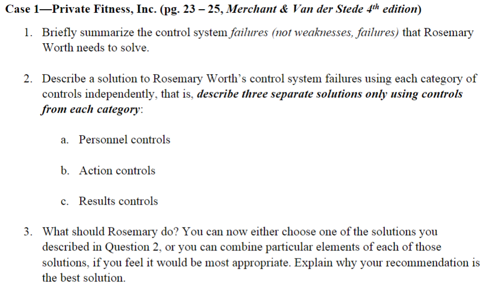  Case 1-Private Fitness, Inc. (pg.\(23-25\), Merchant \(\& \) Van der Stede