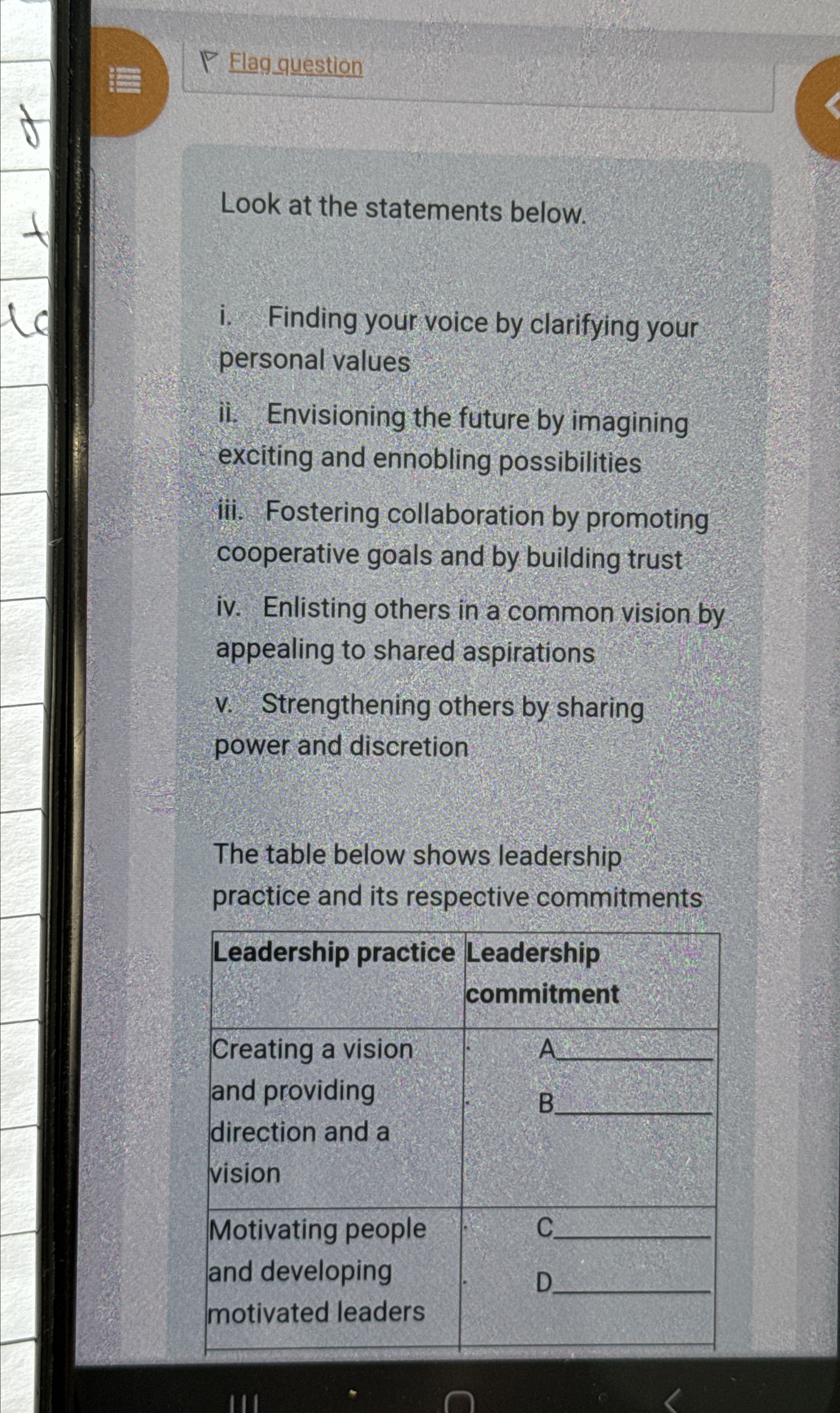 Flag question Look at the statements below. i. Finding your voice