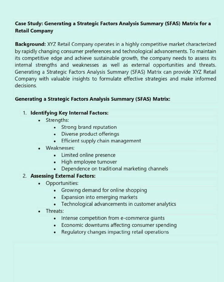  Case Study: Generating a Strategic Factors Analysis Summary (SFAS) Matrix for