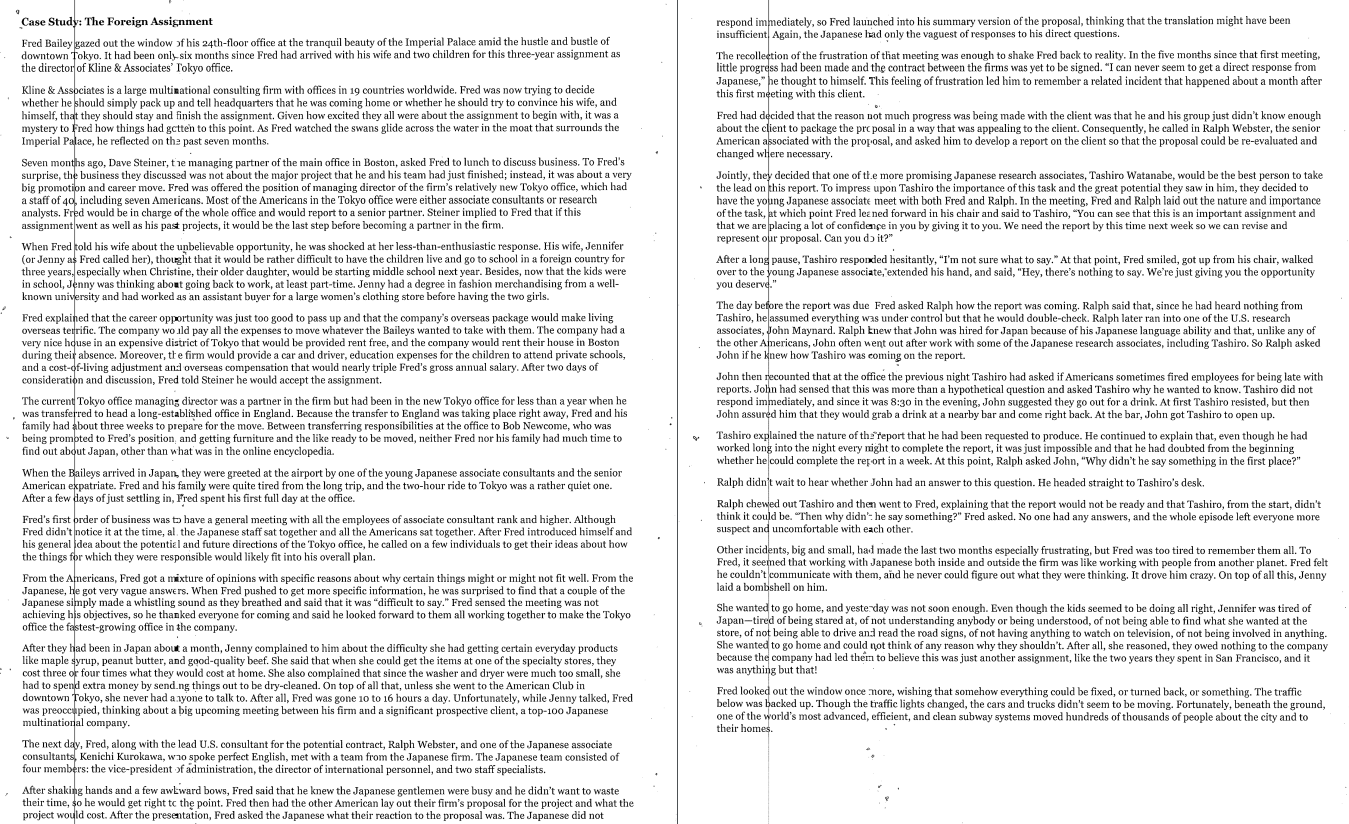  The case write-up will include the following sections: A Problem Statement: