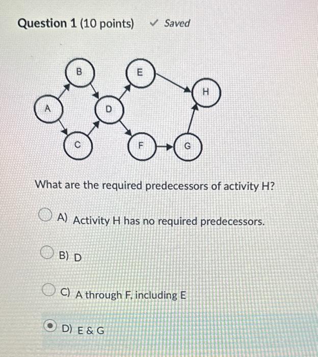  Question 1 (10 points) Saved What are the required predecessors of