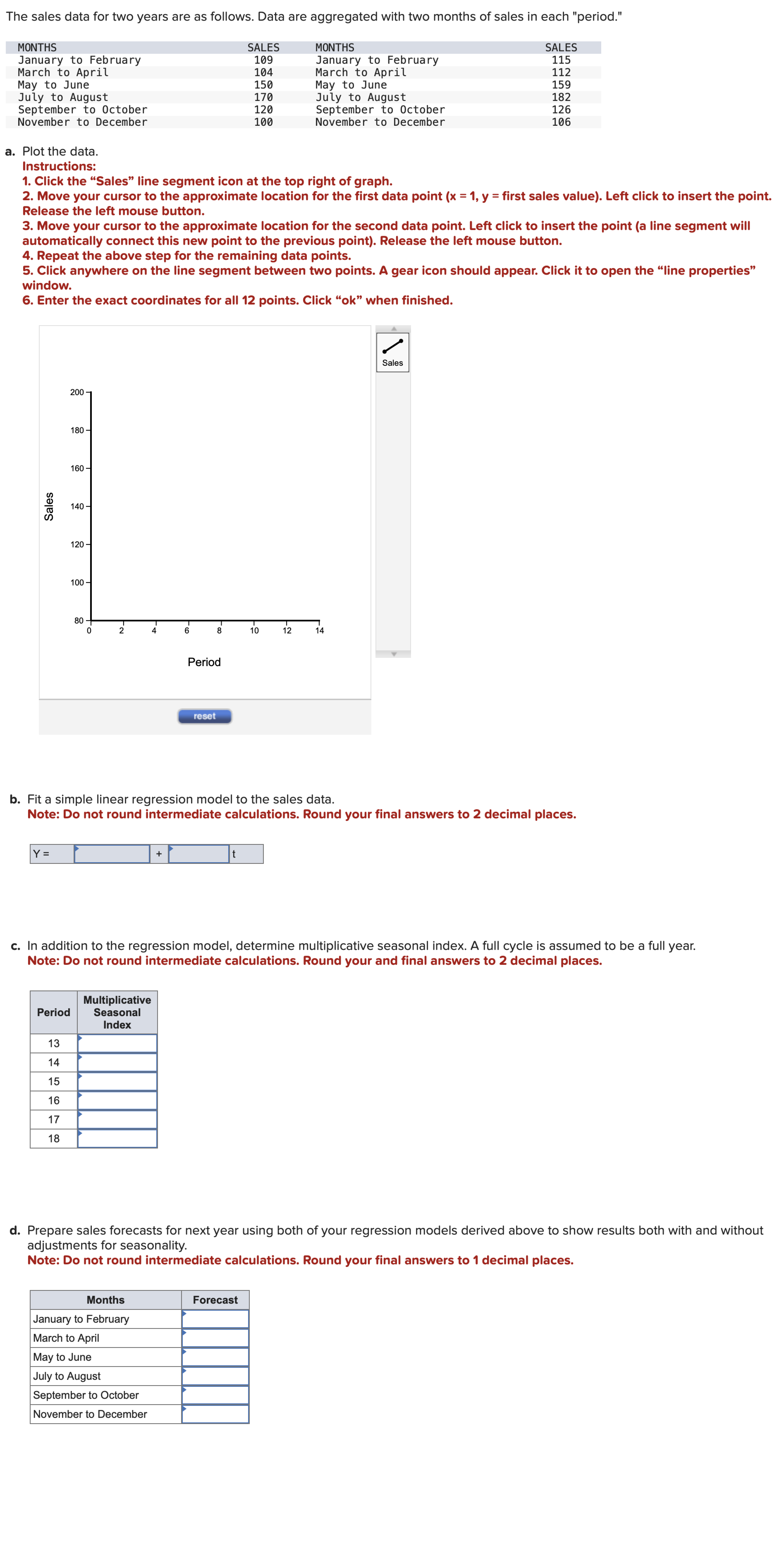  The sales data for two years are as follows. Data are