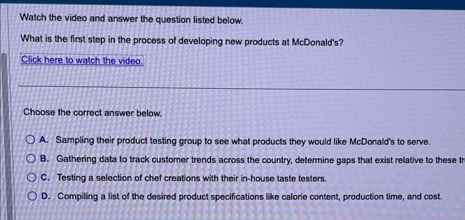  Watch the video and answer the question listed below. What is