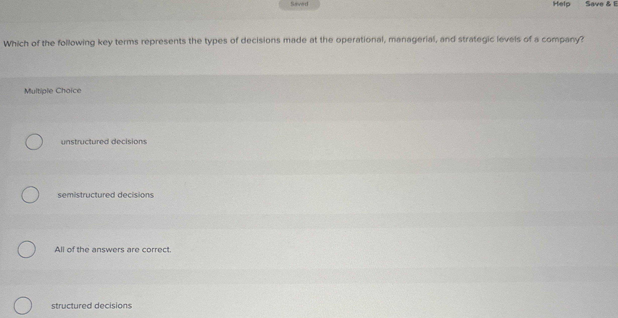  Saved Help Save & E Which of the following key terms