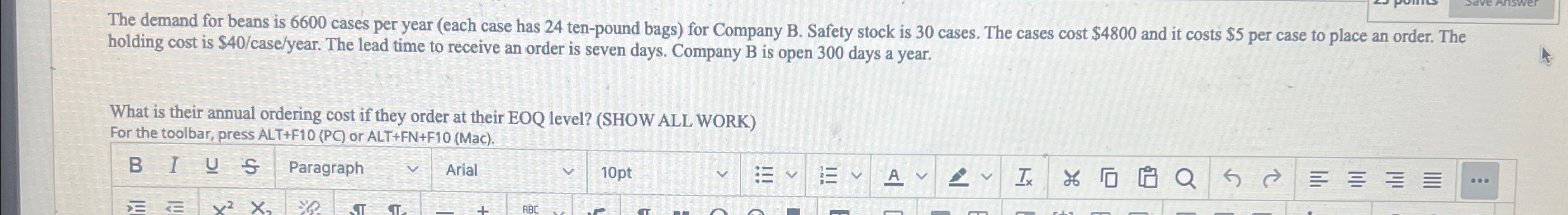  The demand for beans is 6600 cases per year (each case
