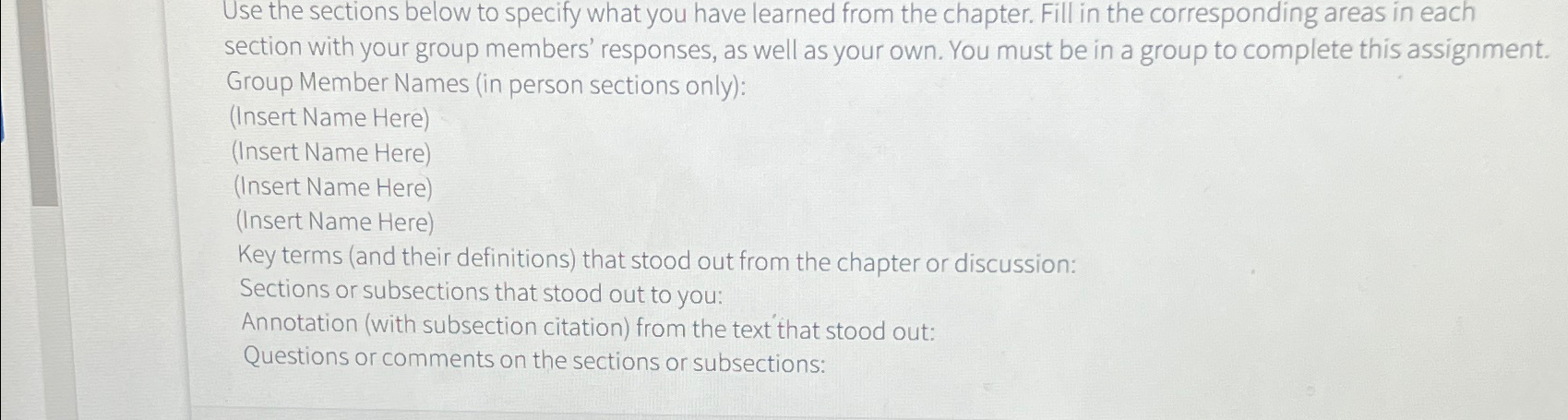  Use the sections below to specify what you have learned from