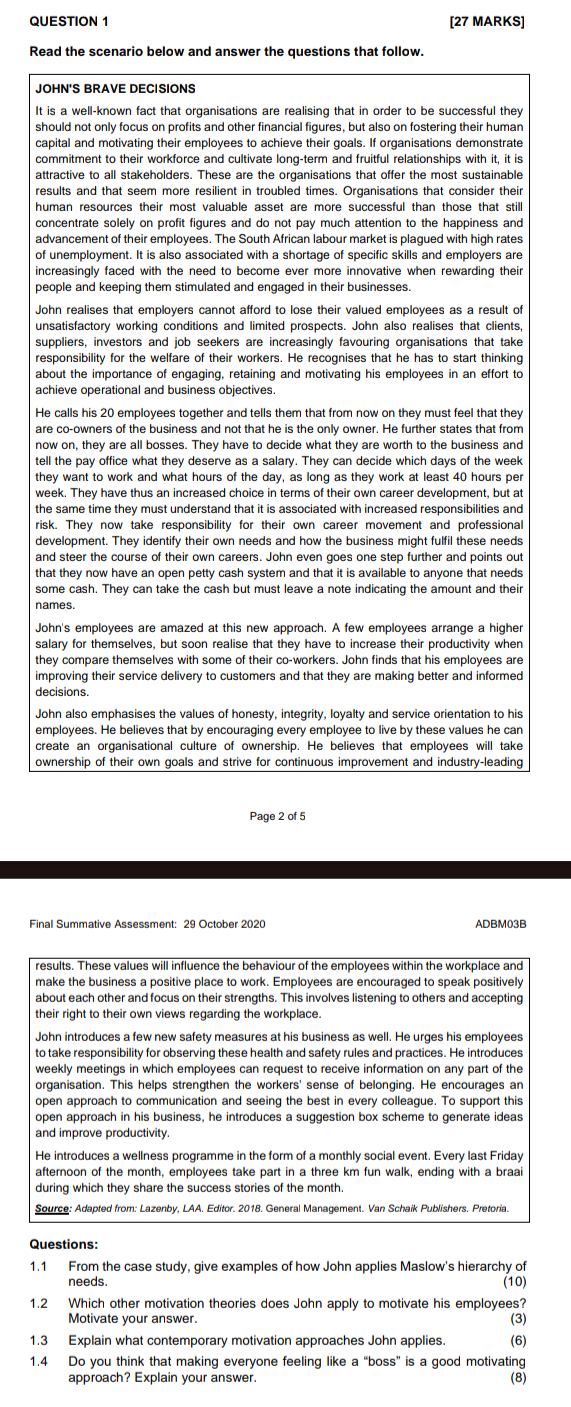  QUESTION 1 [27 MARKS] Read the scenario below and answer the