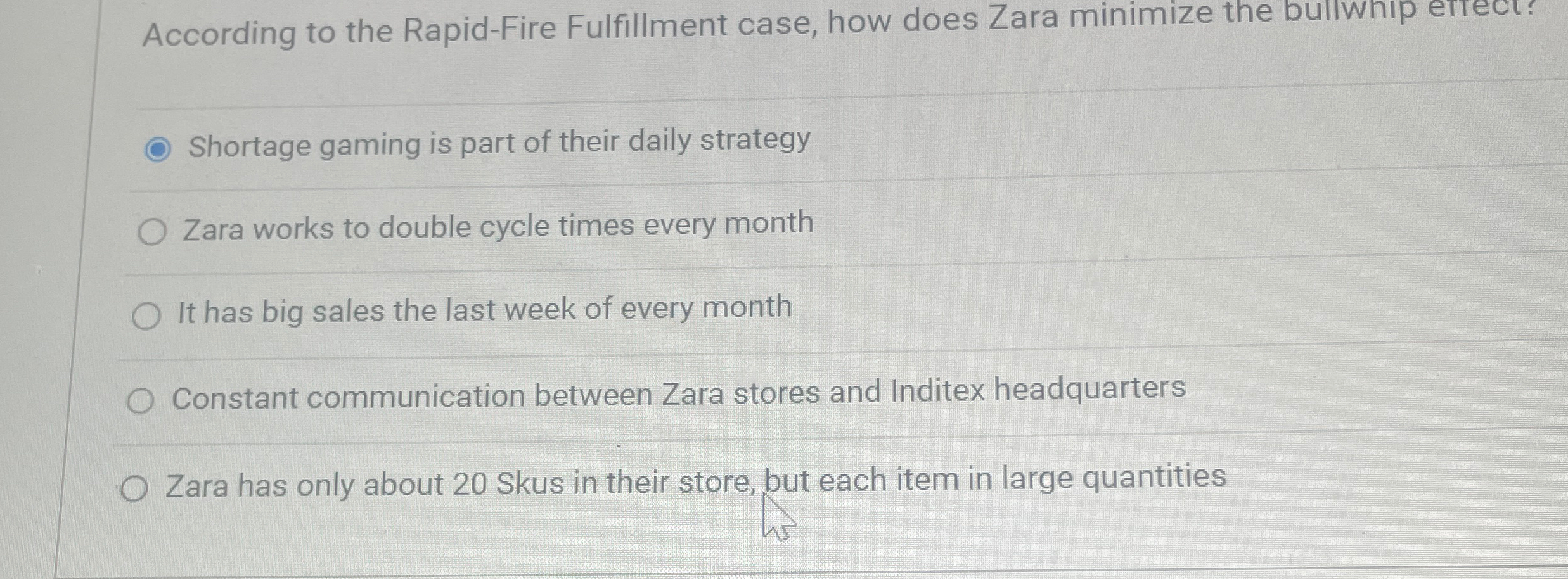  According to the Rapid-Fire Fulfillment case, how does Zara minimize the